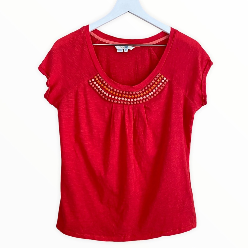 Boden Beaded Pink Cotton Tee‎ Size 6